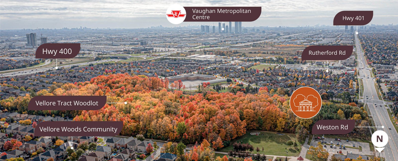 Aerial view of the Vellore Trails area in Vaughan